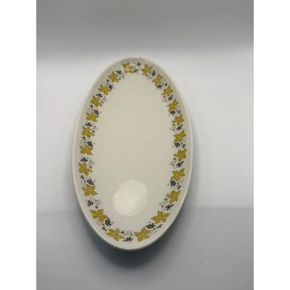 Vintage Syracuse China Carefree Grape Leaf Olive Serving Platter Cream Green USA